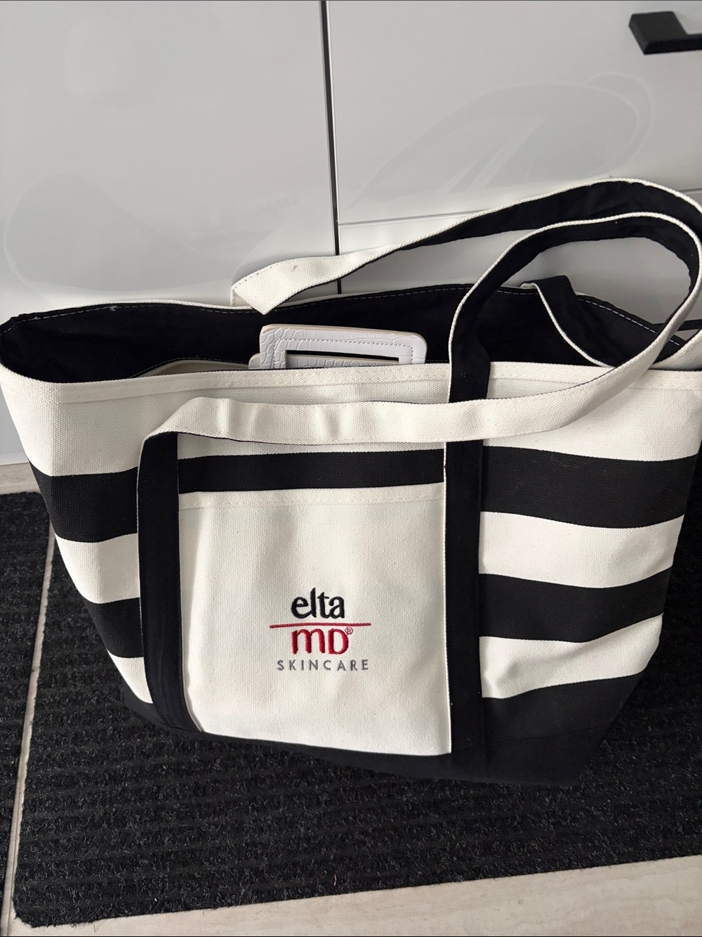 Black & White Striped Canvas Tote